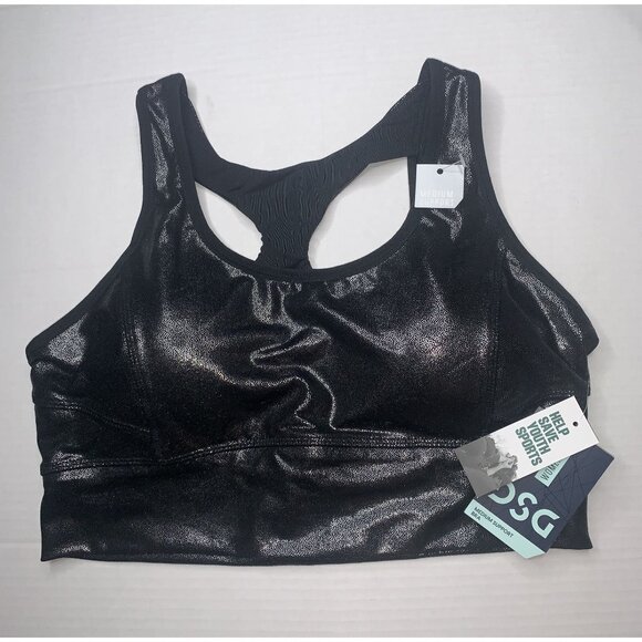 DSG Women's Black Metallic Sports Bra Racerback. Size Large - Picture 4 of 13